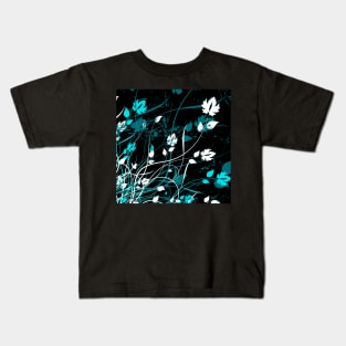 Stylish Abstract Floral Art - Aqua White Kids T-Shirt